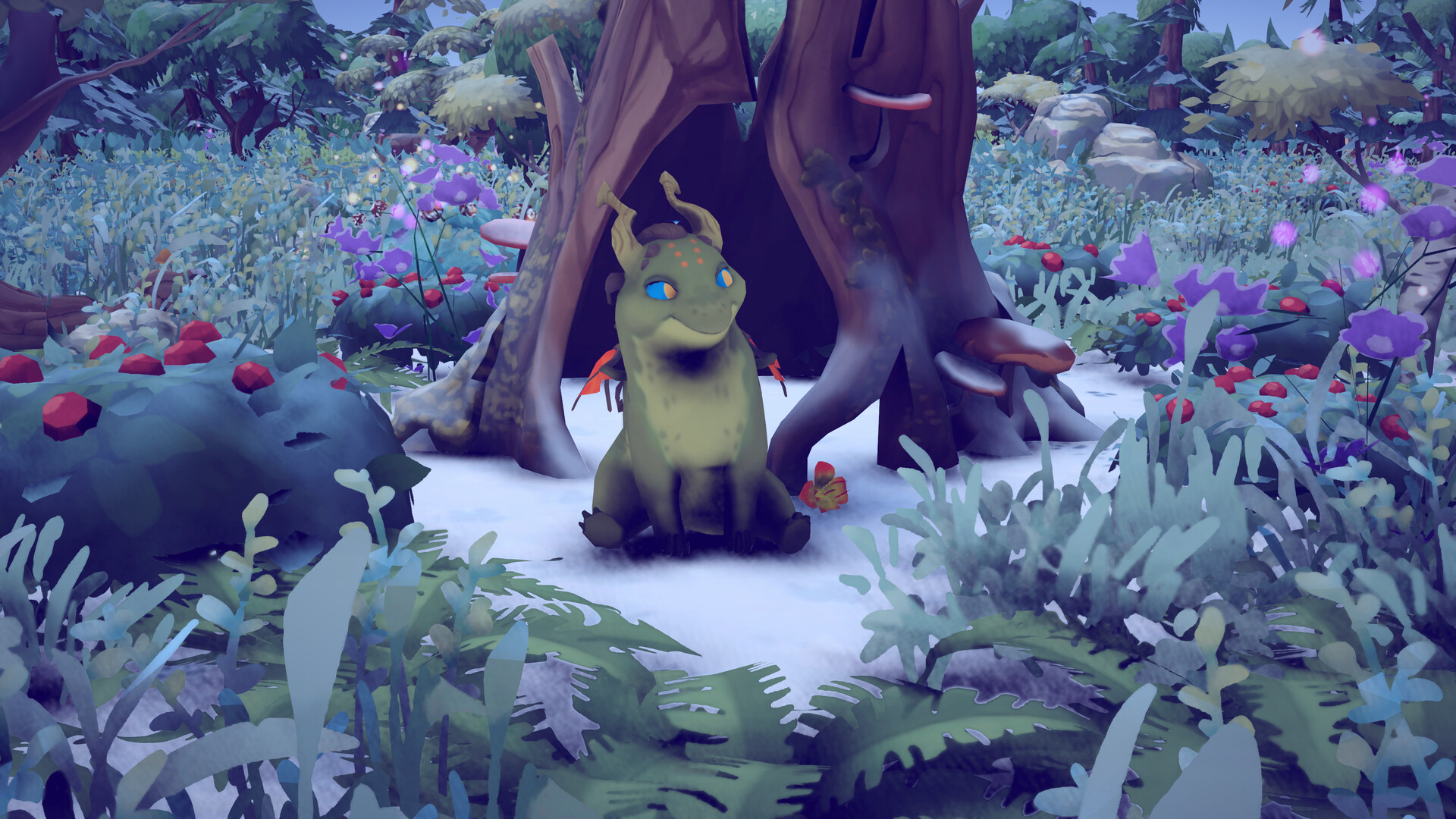 Building a stone-fence animal pen in autumn with SPACE Build mode, a young dragon and sheep inside